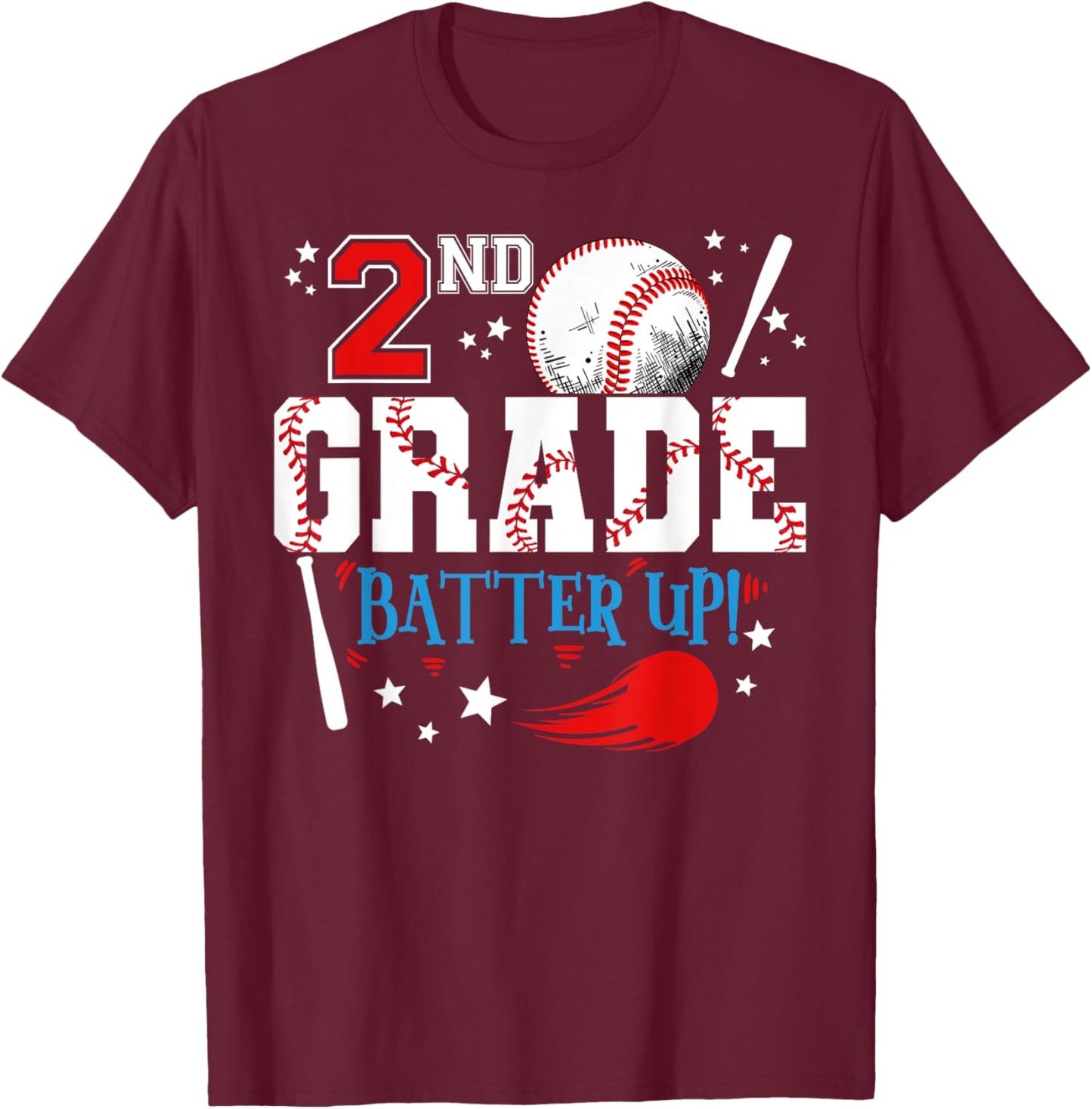 2nd Grade Batter Up Back To School Baseball Player Boys T-Shirt - T-Shirt | Maroon