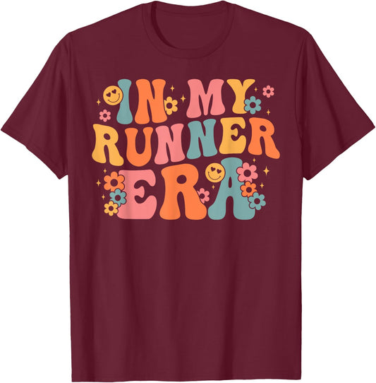 In My Runner Era Marathon Running Women Groovy T-Shirt - T-Shirt | Maroon