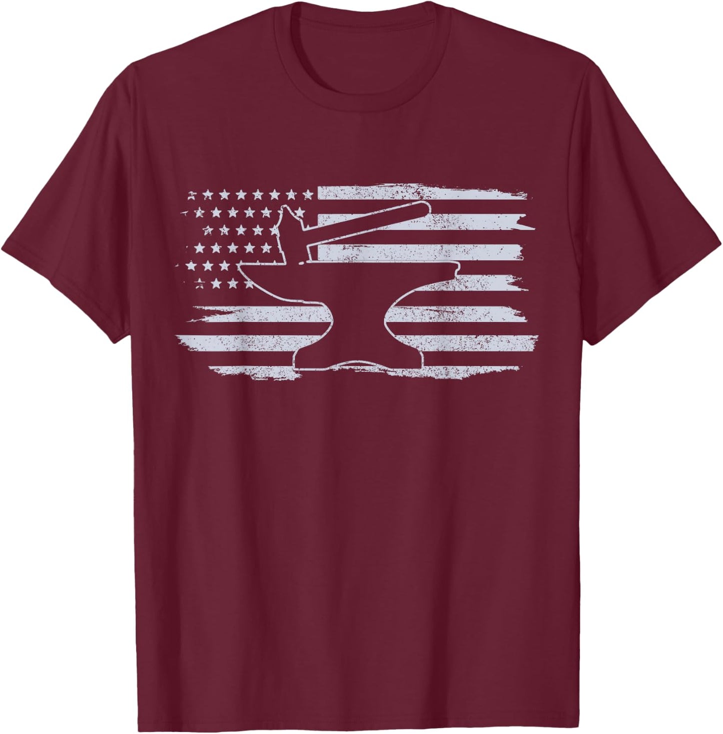 Blacksmith - Hammer Anvil USA Flag Knife Maker Steel Gift T-Shirt - T-Shirt | Maroon