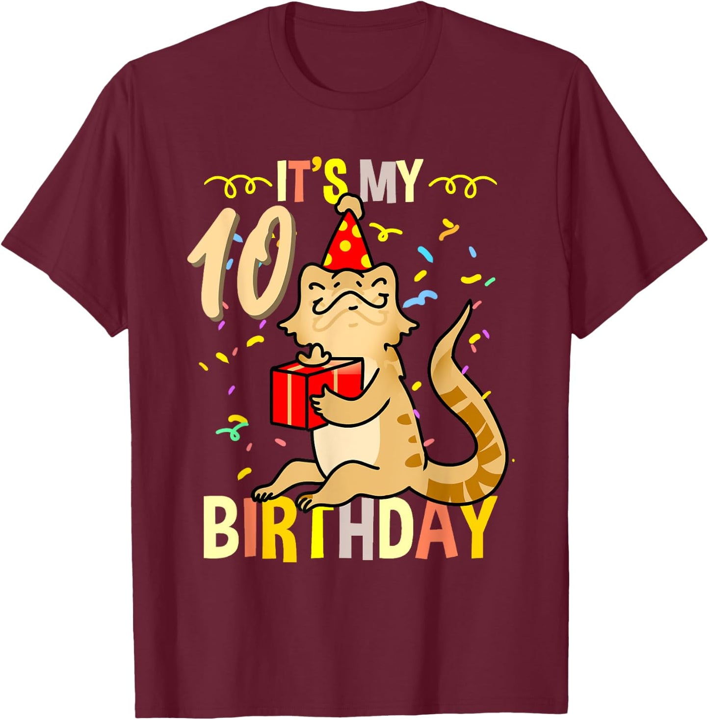 Its My 10th Birthday Bearded Dragon Lizard Lover T-Shirt - T-Shirt | Maroon