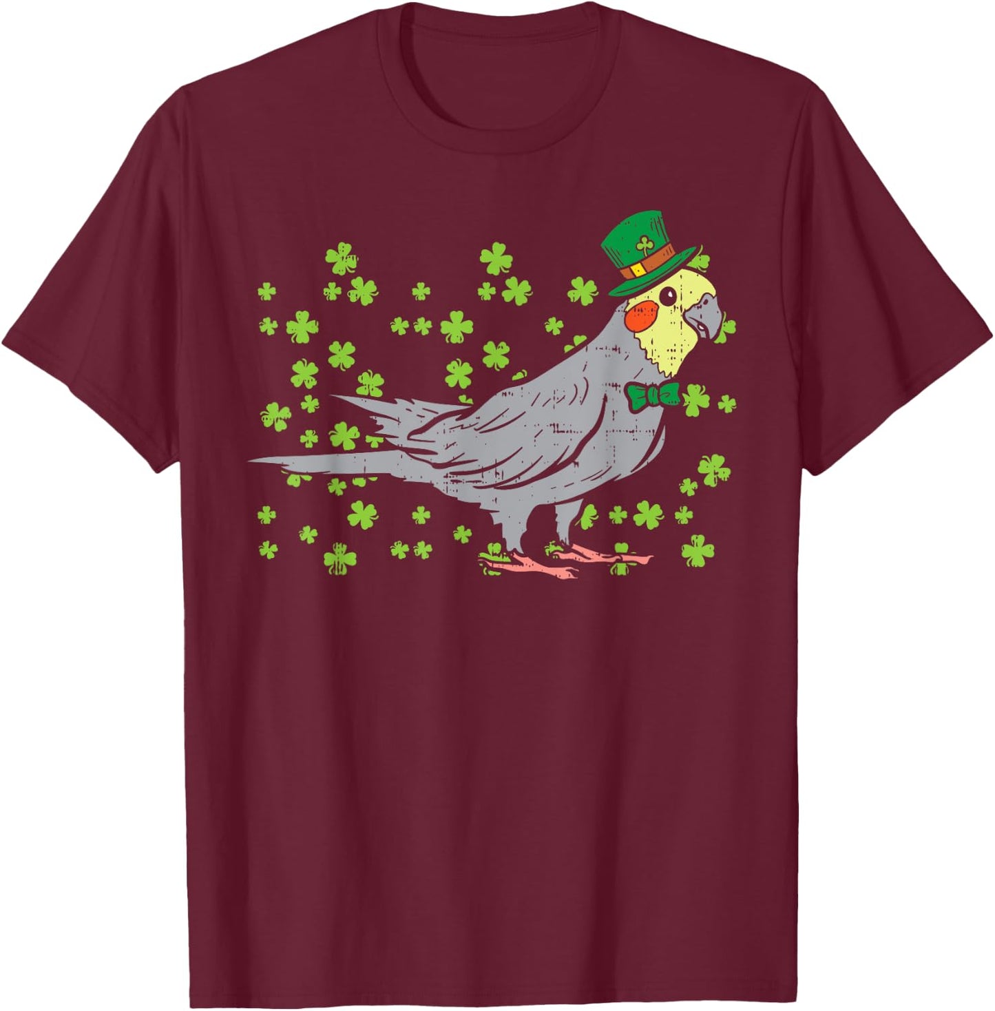 Leprechaun Cockatiel Bird Clover St Patricks Day Animal Gift T-Shirt - T-Shirt | Maroon