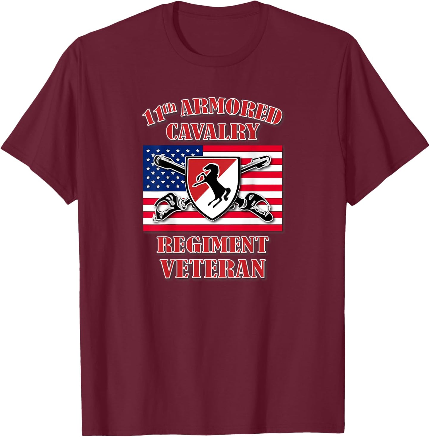 11th Armored Cavalry Regiment Veteran (Back Design) T-Shirt - T-Shirt | Maroon