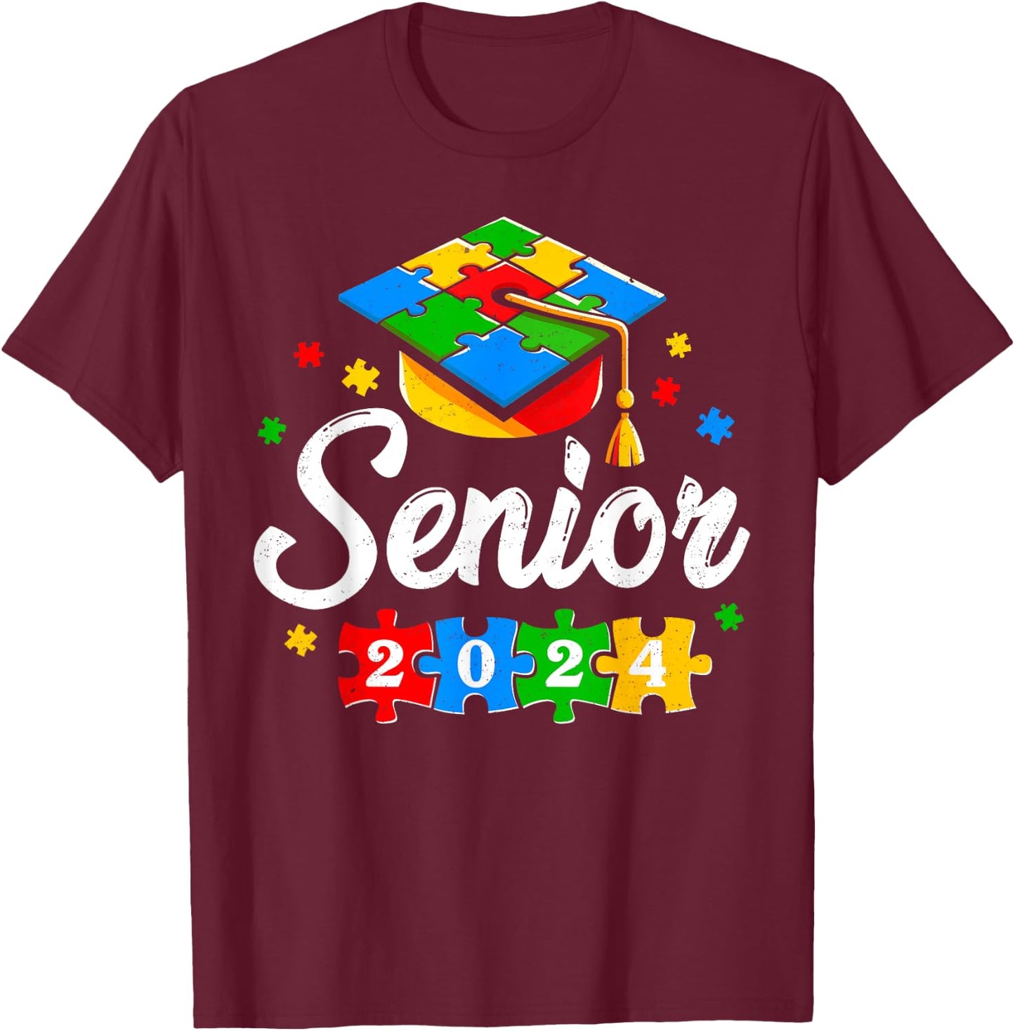 Senior Autism Graduate 2024 Autism Graduation Senior 2024 T-Shirt - T-Shirt | Maroon