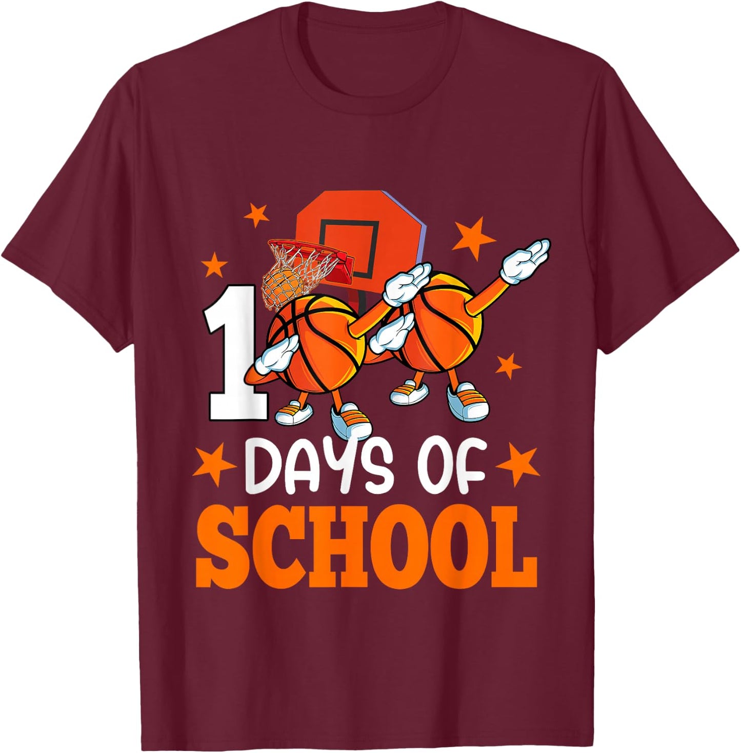 Boys Happy 100 Days Of School Basketball Teacher Students T-Shirt - T-Shirt | Maroon