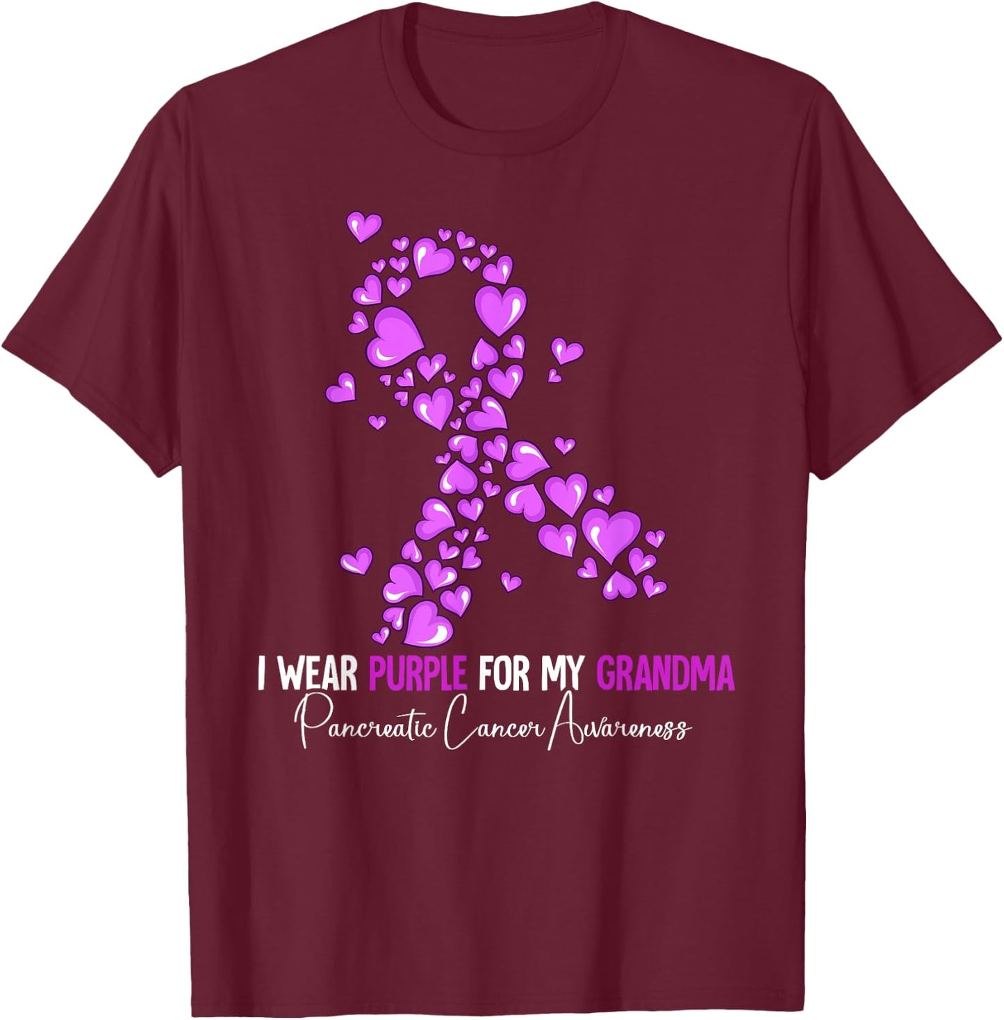 Pancreatic Cancer Awareness Gift I Wear Purple For My Grandma Pancreatic Cancer Awareness -Adults Cotton Blend Black Small T-Shirt - T-Shirt | Maroon