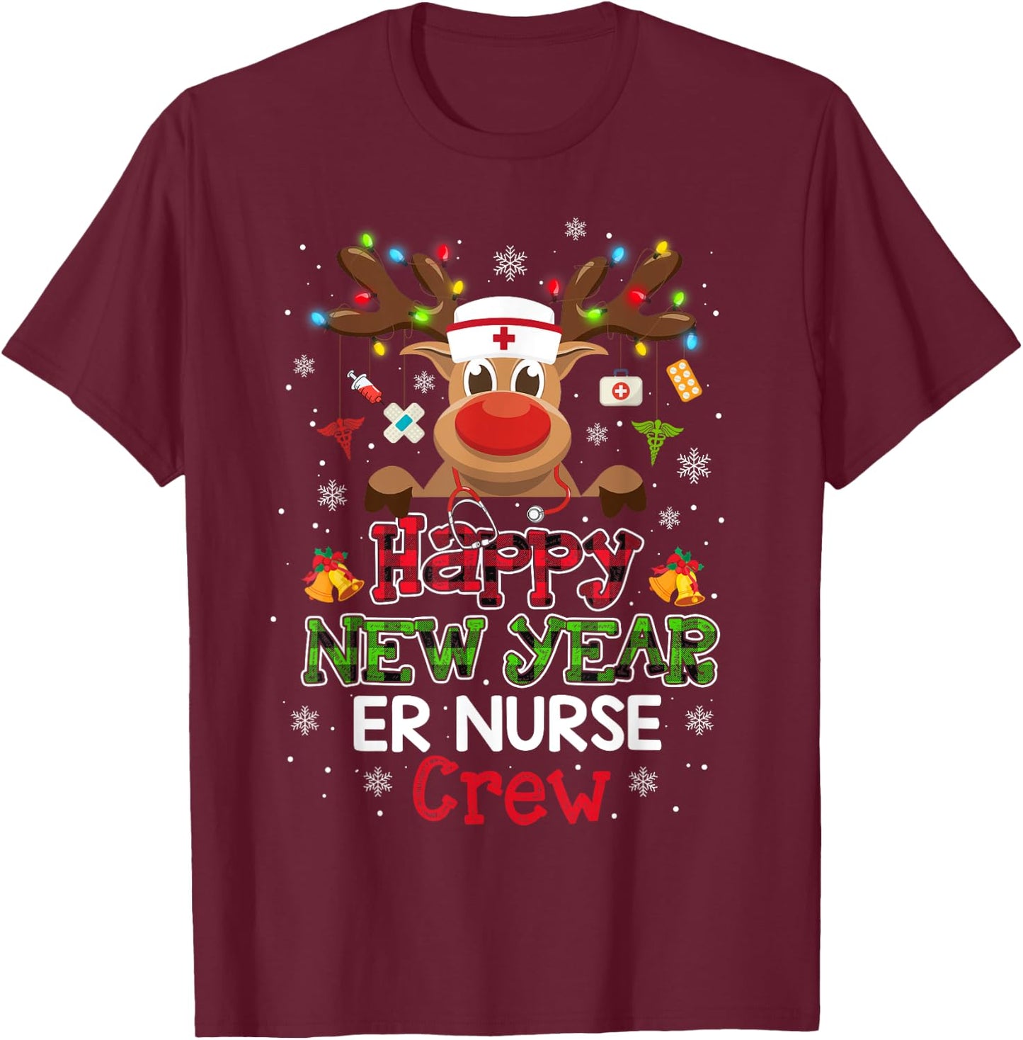 Happy New Year ER Nurse Crew Christmas Lovely Gifts T-Shirt - T-Shirt | Maroon