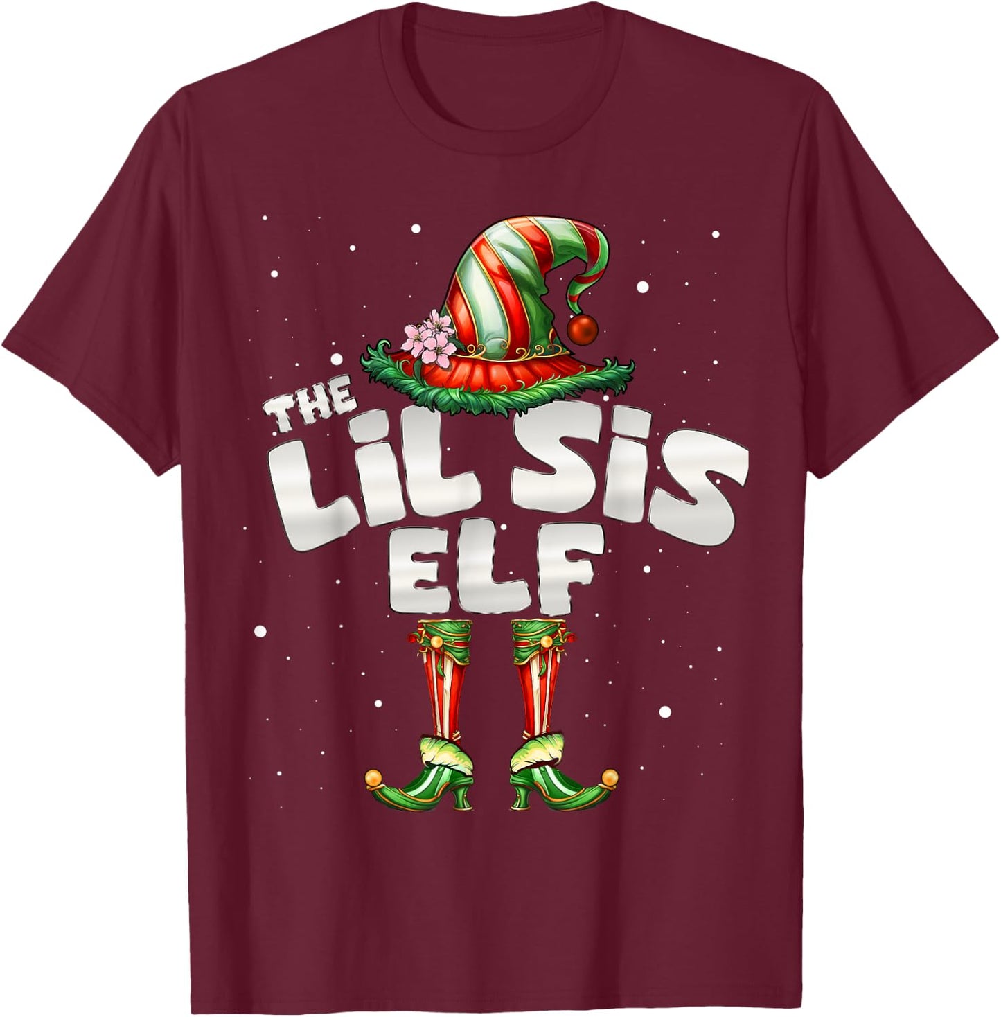 I'm The Sister Elf Family Matching Group Christmas Lil Sis T-Shirt - T-Shirt | Maroon