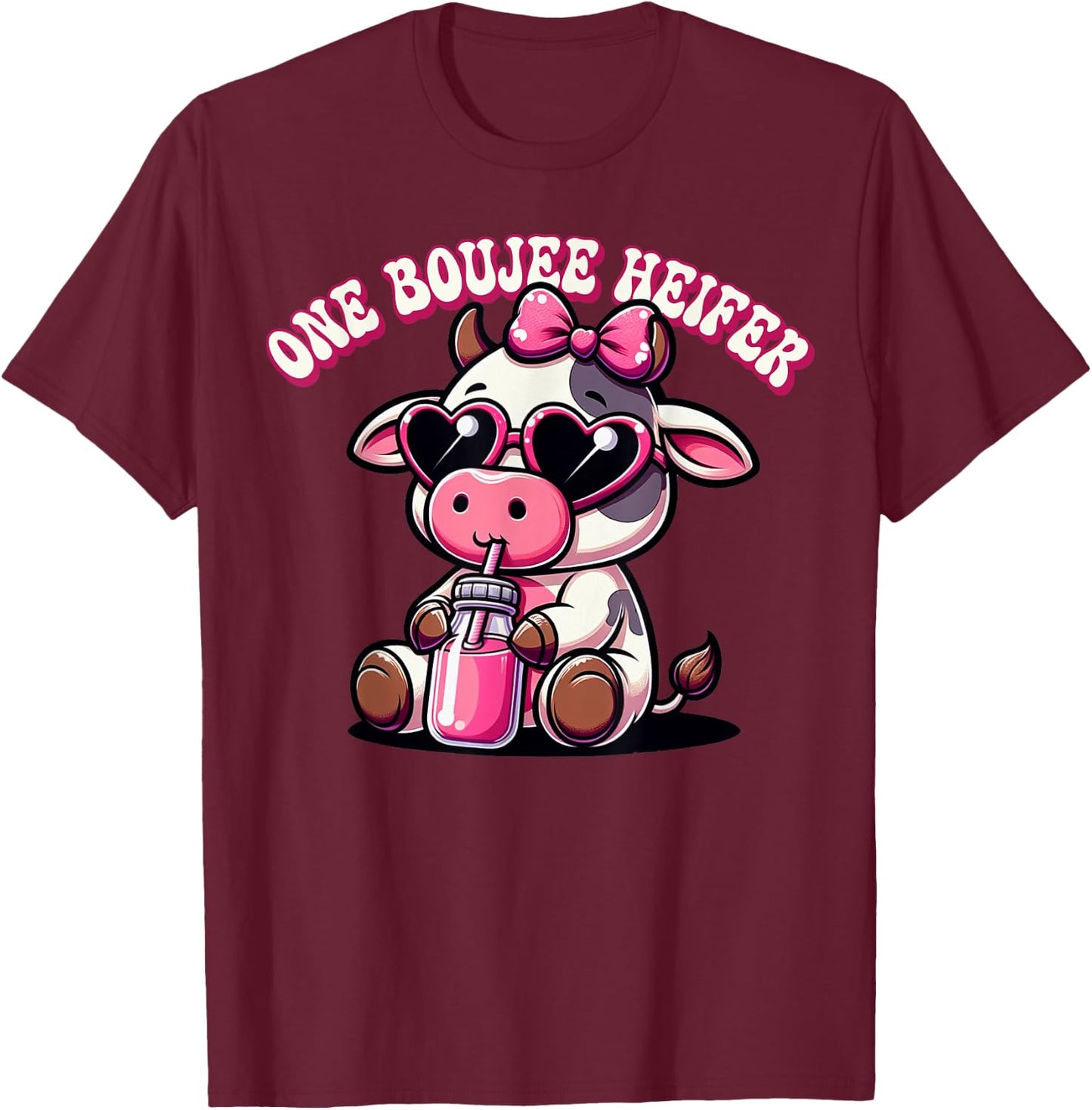 One Boujee Heifer Highland Cow Valentine Women T-Shirt - T-Shirt | Maroon