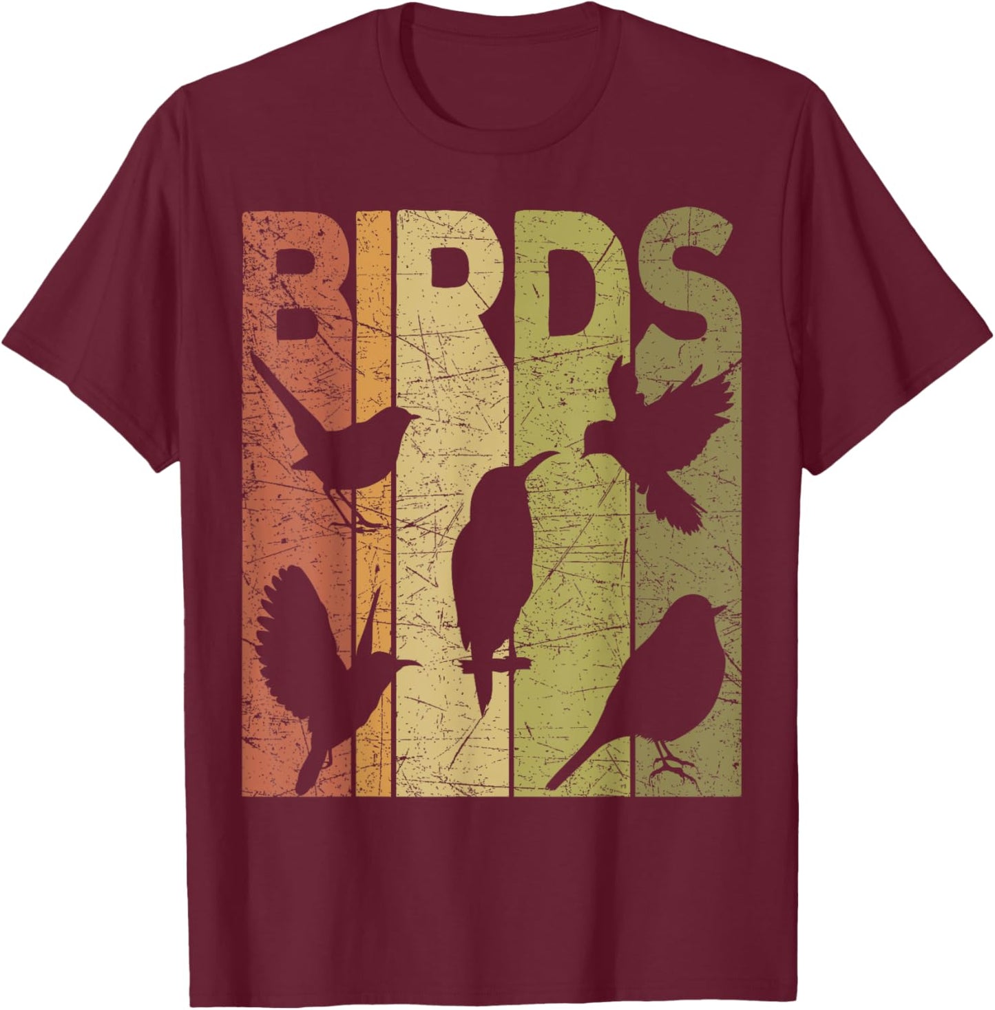 Birds Vintage Birdwatching Retro Ornithology Birdwatcher T-Shirt - T-Shirt | Maroon