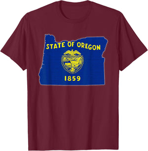 OREGON STATE MAP OREGON OR Flag Roots Men Women Gift T-Shirt - T-Shirt | Maroon