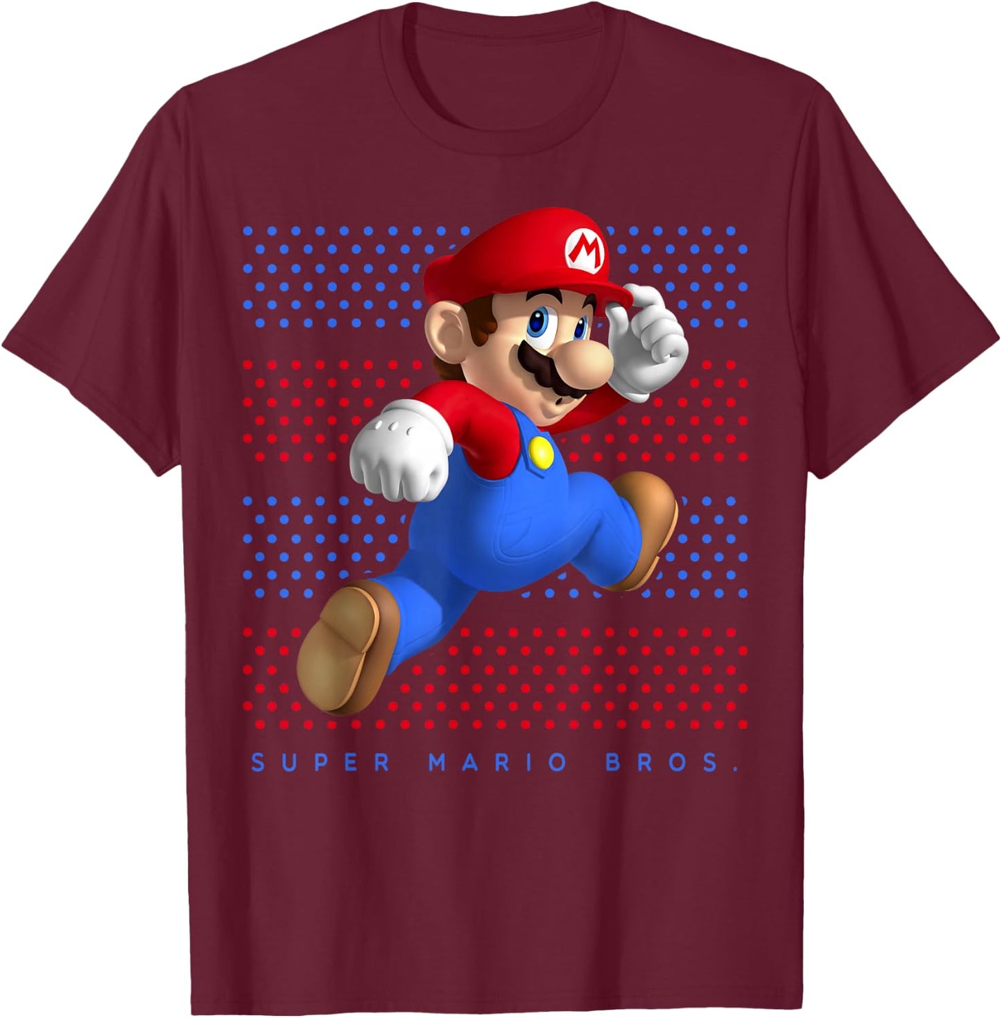 Super Mario Running Polka Dots T-Shirt - T-Shirt | Maroon