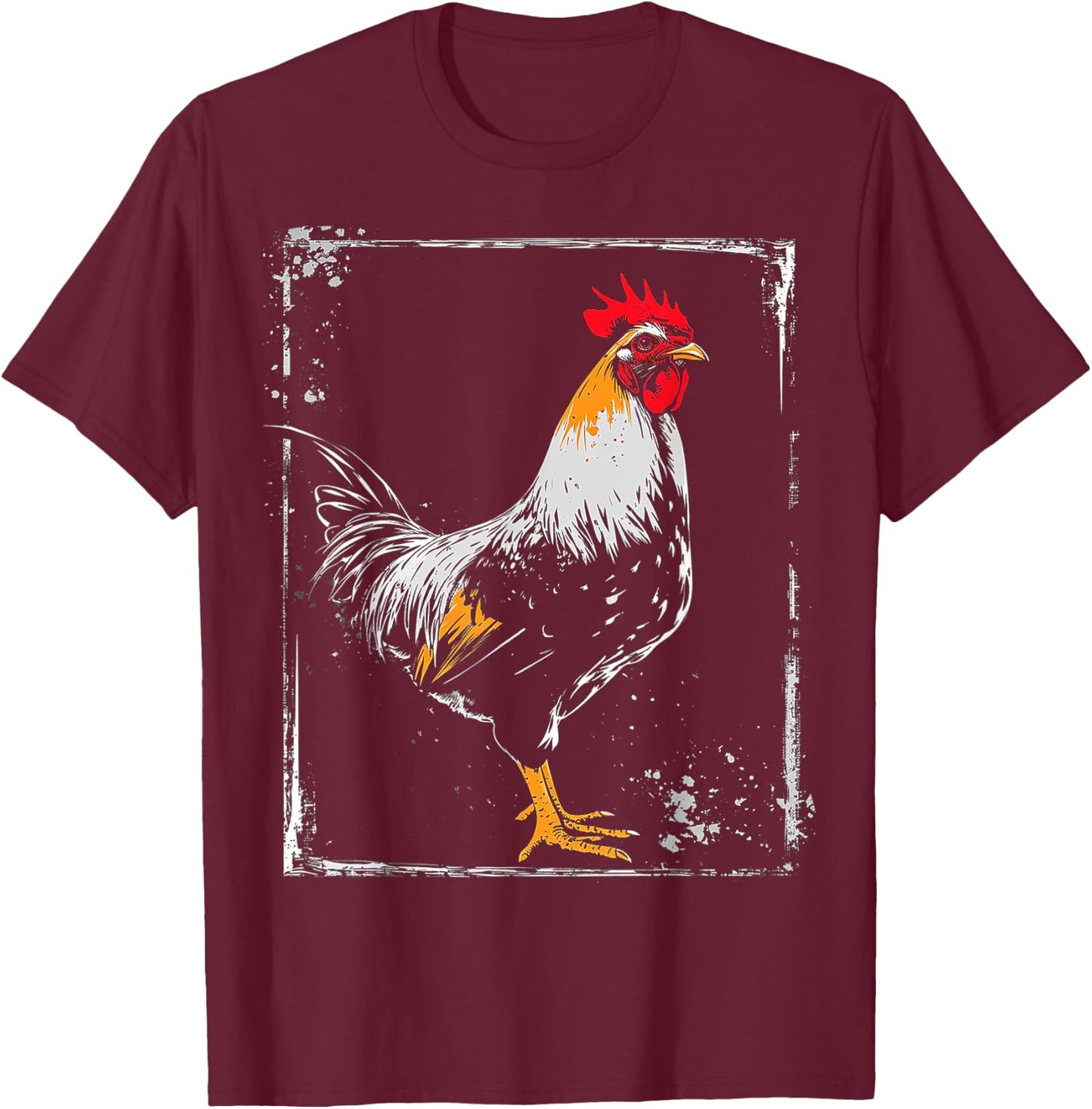 Chicken Painting Drawing Animal Art Graphic Chicken T-Shirt - T-Shirt | Maroon