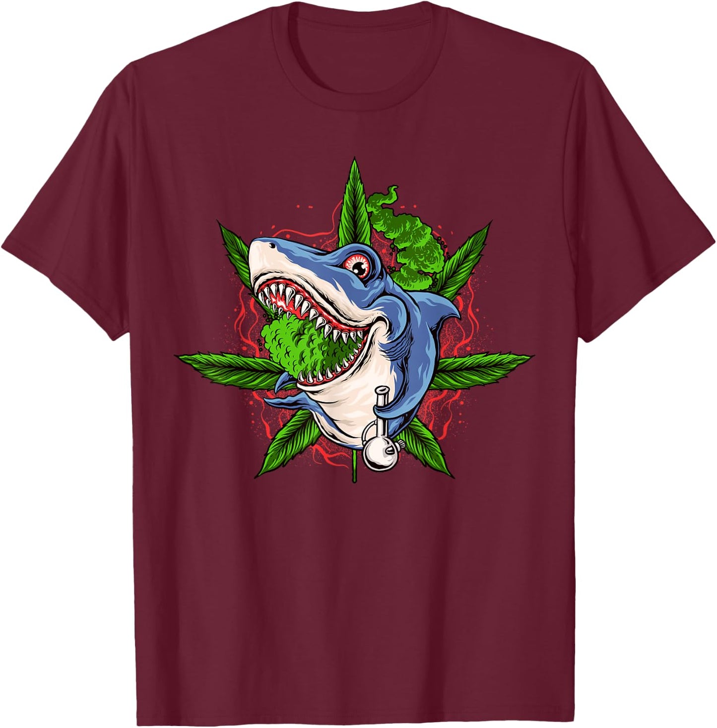 Funny Shark Weed Smoker Shark Smoking Bong Marijuana T-Shirt - T-Shirt | Maroon