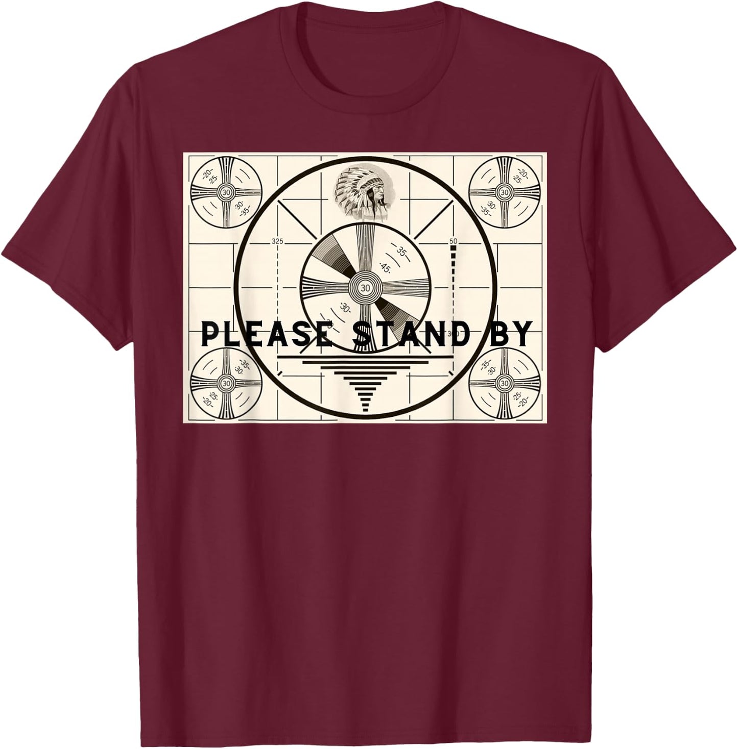 Vintage Old Test Pattern Please Stand by TV T-Shirt - T-Shirt | Maroon