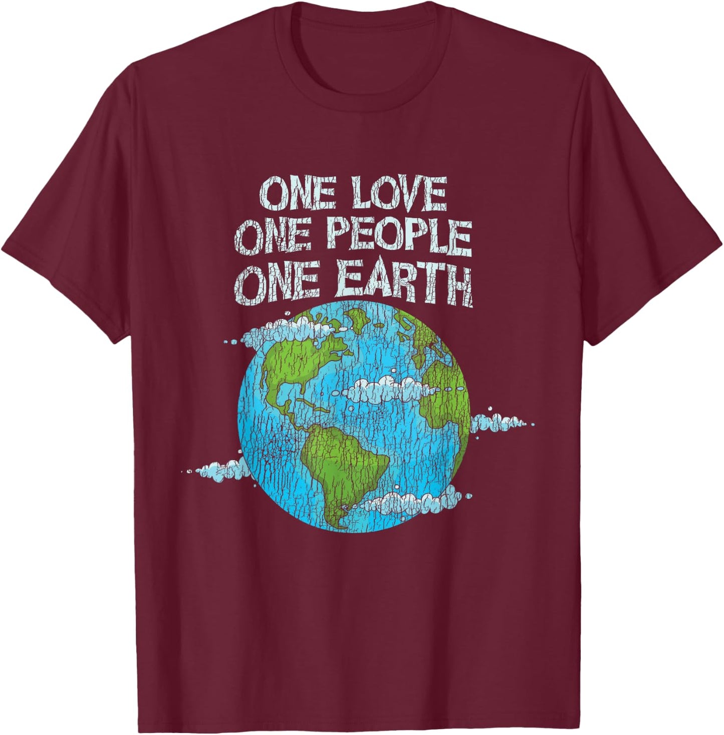 One Love One People Planet Climate Change Earth Day T-Shirt - T-Shirt | Maroon