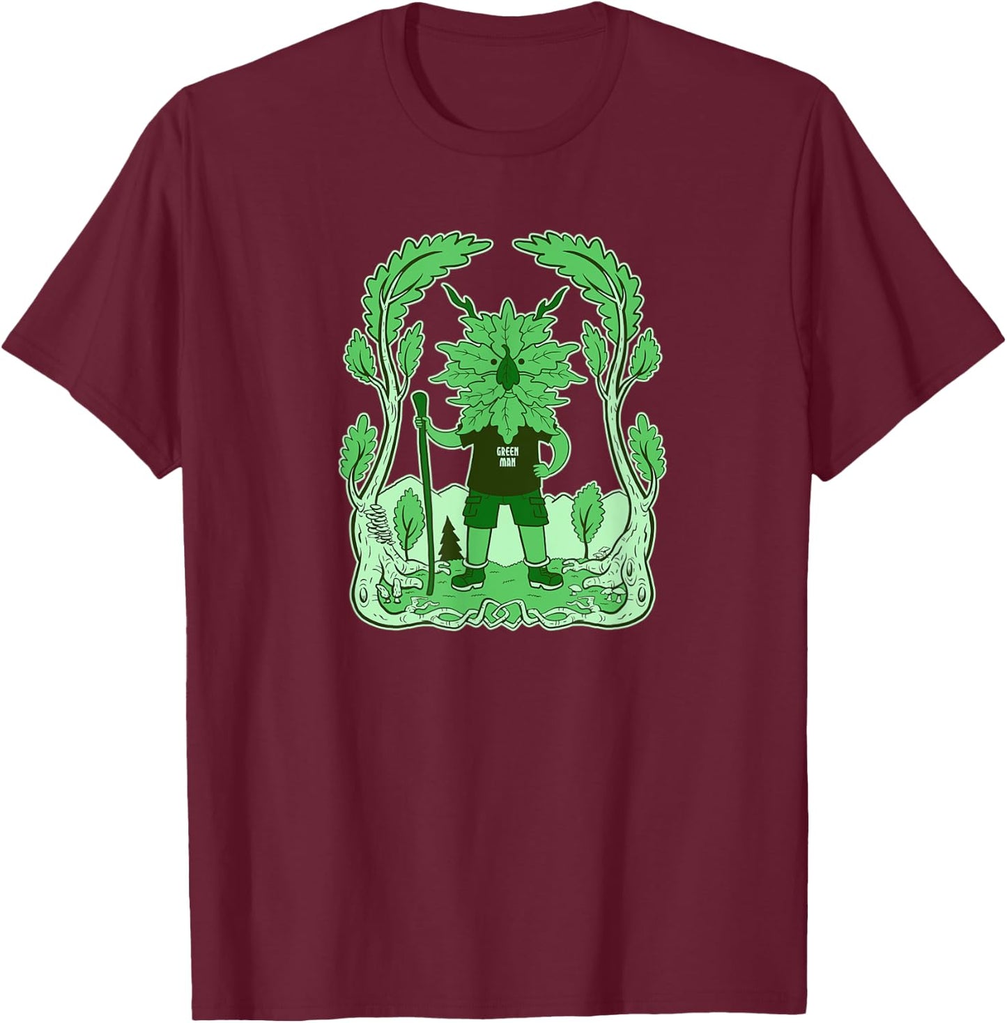 Mystic Green Man Nature Pagan Outdoors Forest Wilderness T-Shirt - T-Shirt | Maroon