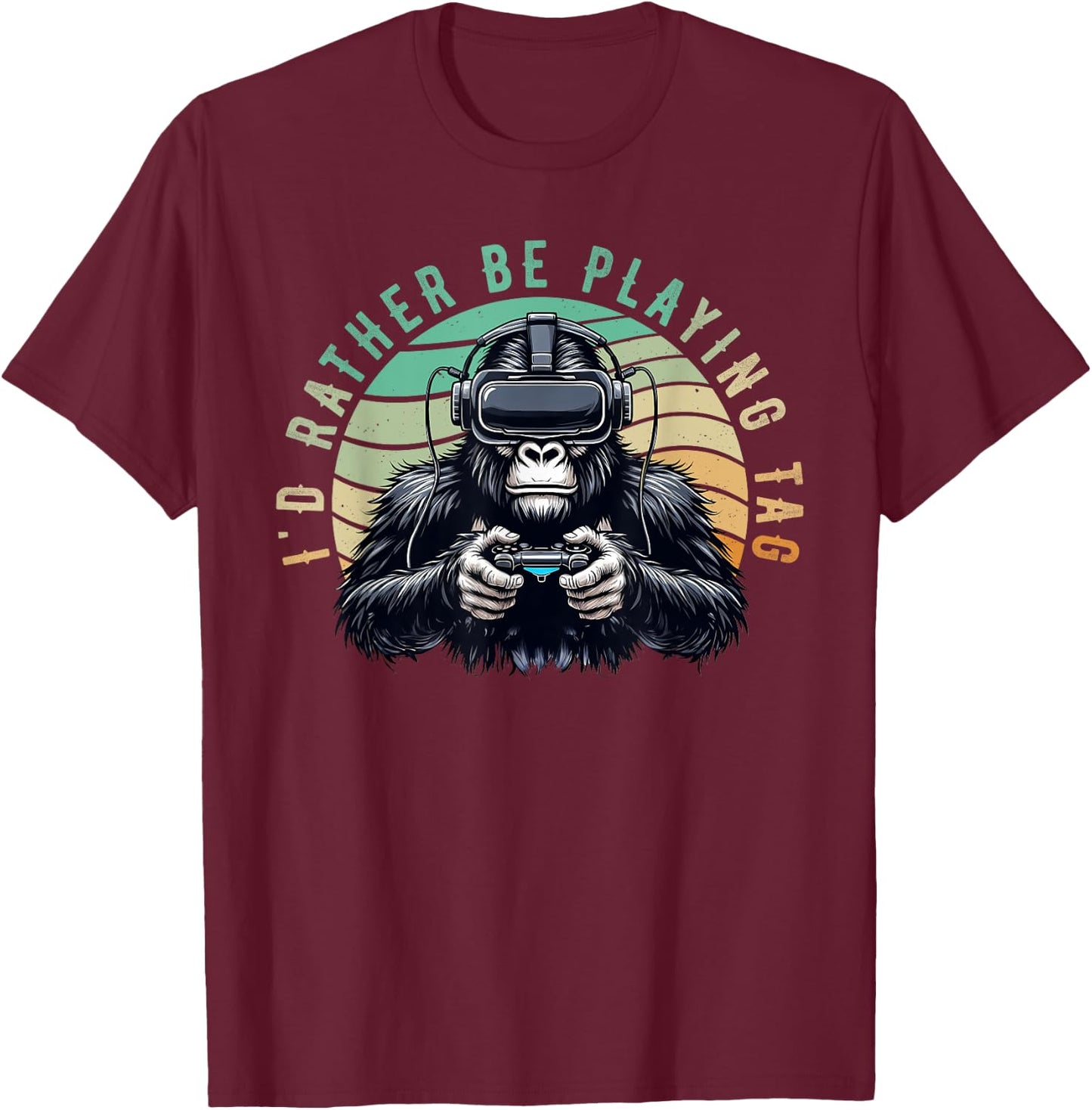 I'd Rather Be Playing Tag Monke Tag VR Monke Gamer T-Shirt - T-Shirt | Maroon