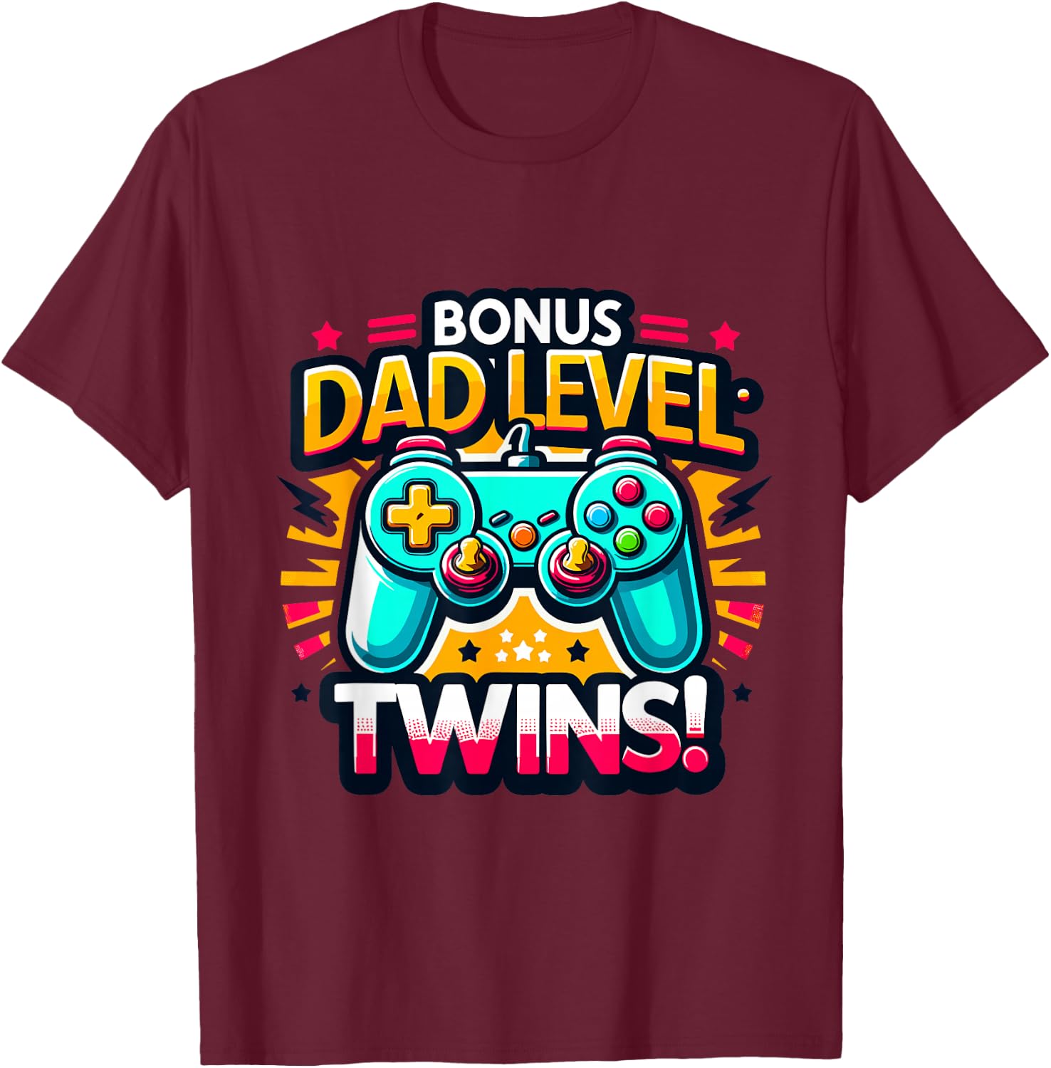 Dad Level: Twins! - Funny and Playful Typography Twin Dad T-Shirt - T-Shirt | Maroon