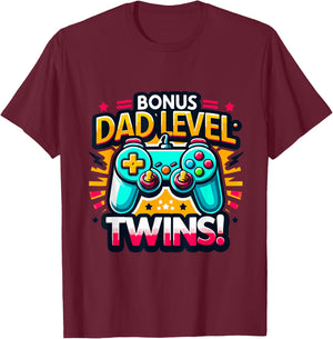 Dad Level: Twins! - Funny and Playful Typography Twin Dad T-Shirt - T-Shirt | Maroon
