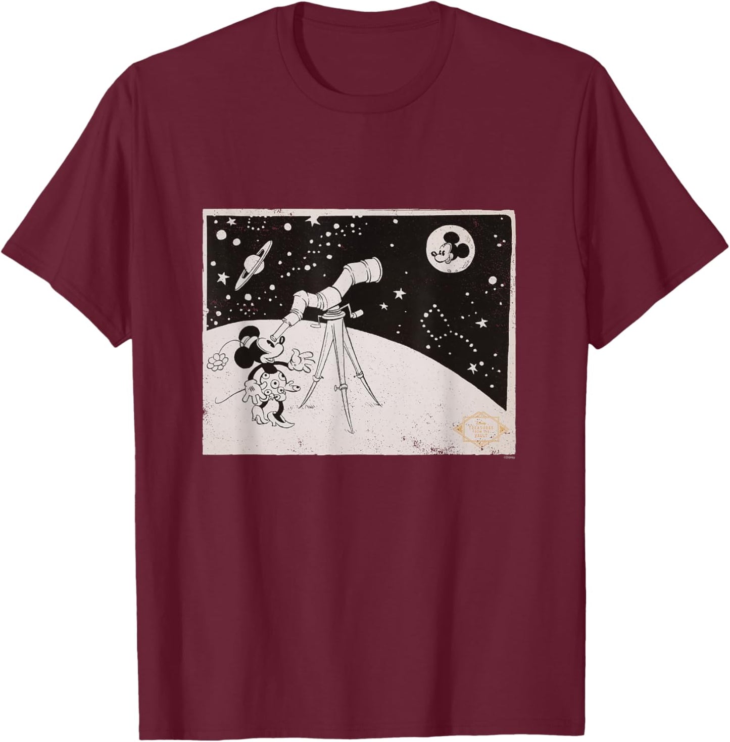 Disney Minnie & Mickey Mouse Telescope Moon Romantic Vintage T-Shirt - T-Shirt | Maroon