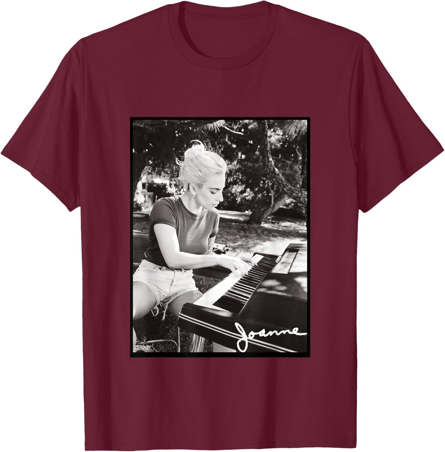 Lady Gaga Joanne Piano Photo Small T-Shirt - T-Shirt | Maroon