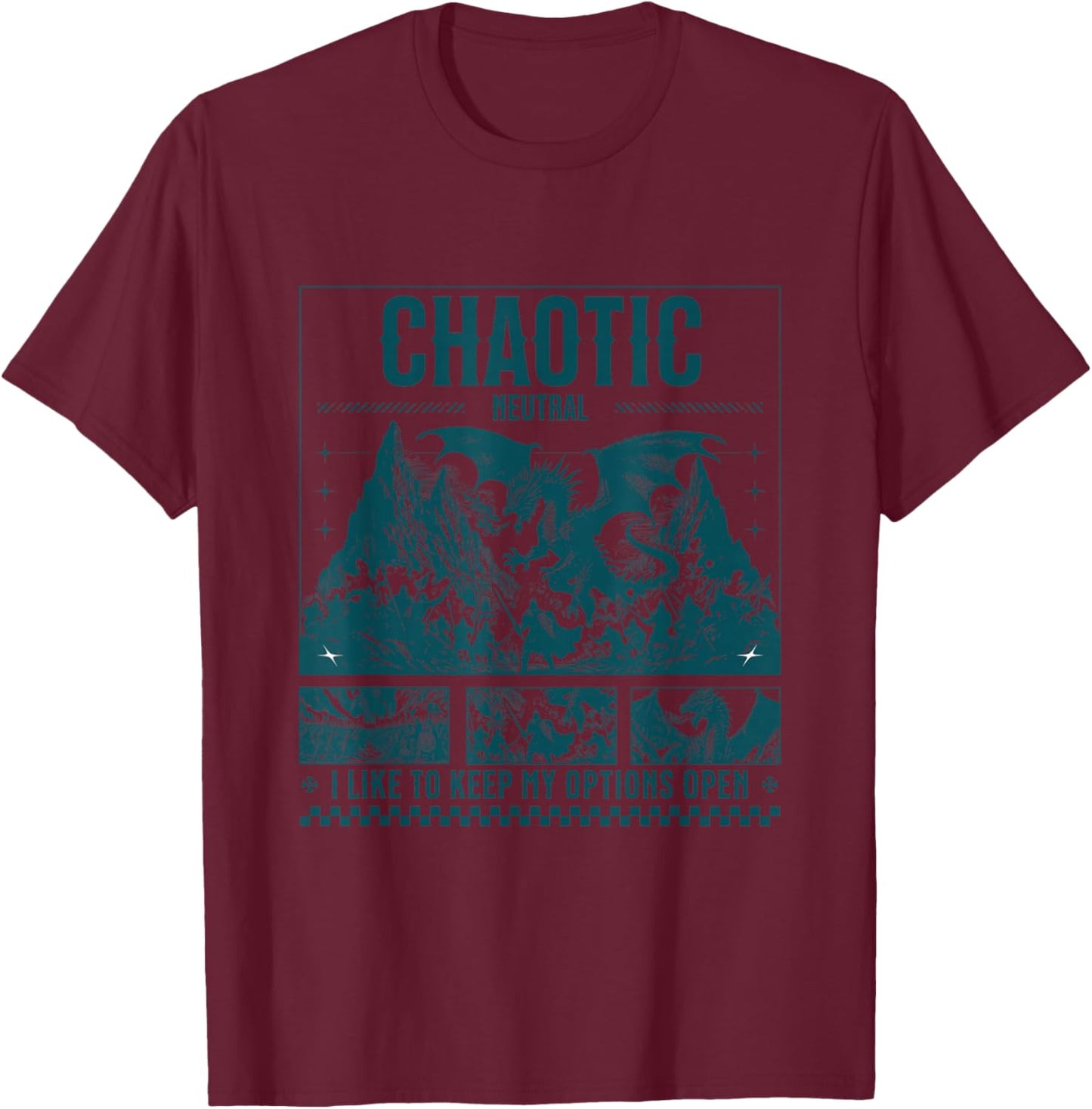 Chaotic Neutral Alignment Funny Roleplaying Character T-Shirt - T-Shirt | Maroon