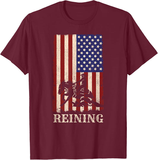 Reining Horse July 4th Flag Funny Equestrian Gift Men Women T-Shirt - T-Shirt | Maroon