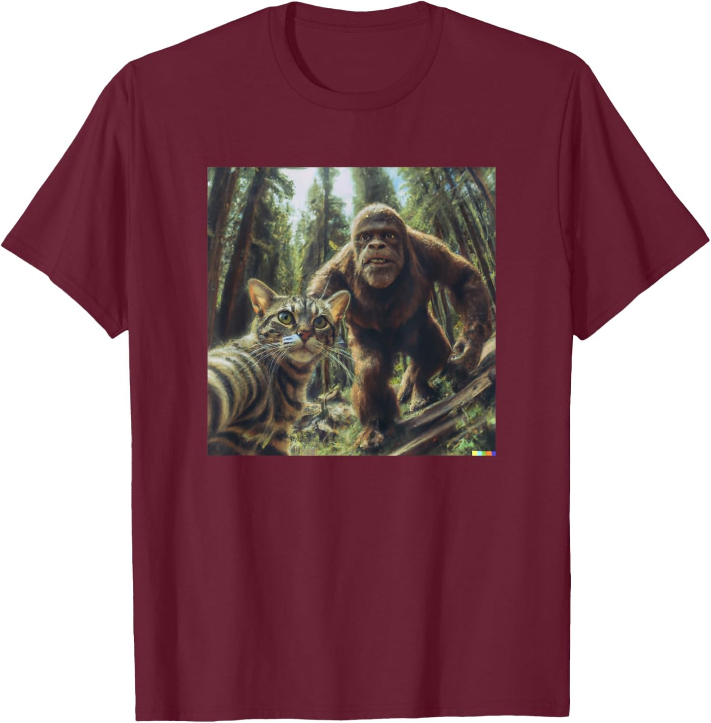 Cat Bigfoot Sasquatch Selfie Photo Funny Retro Classic Humor Men Women Girls Kids T-Shirt - T-Shirt | Maroon