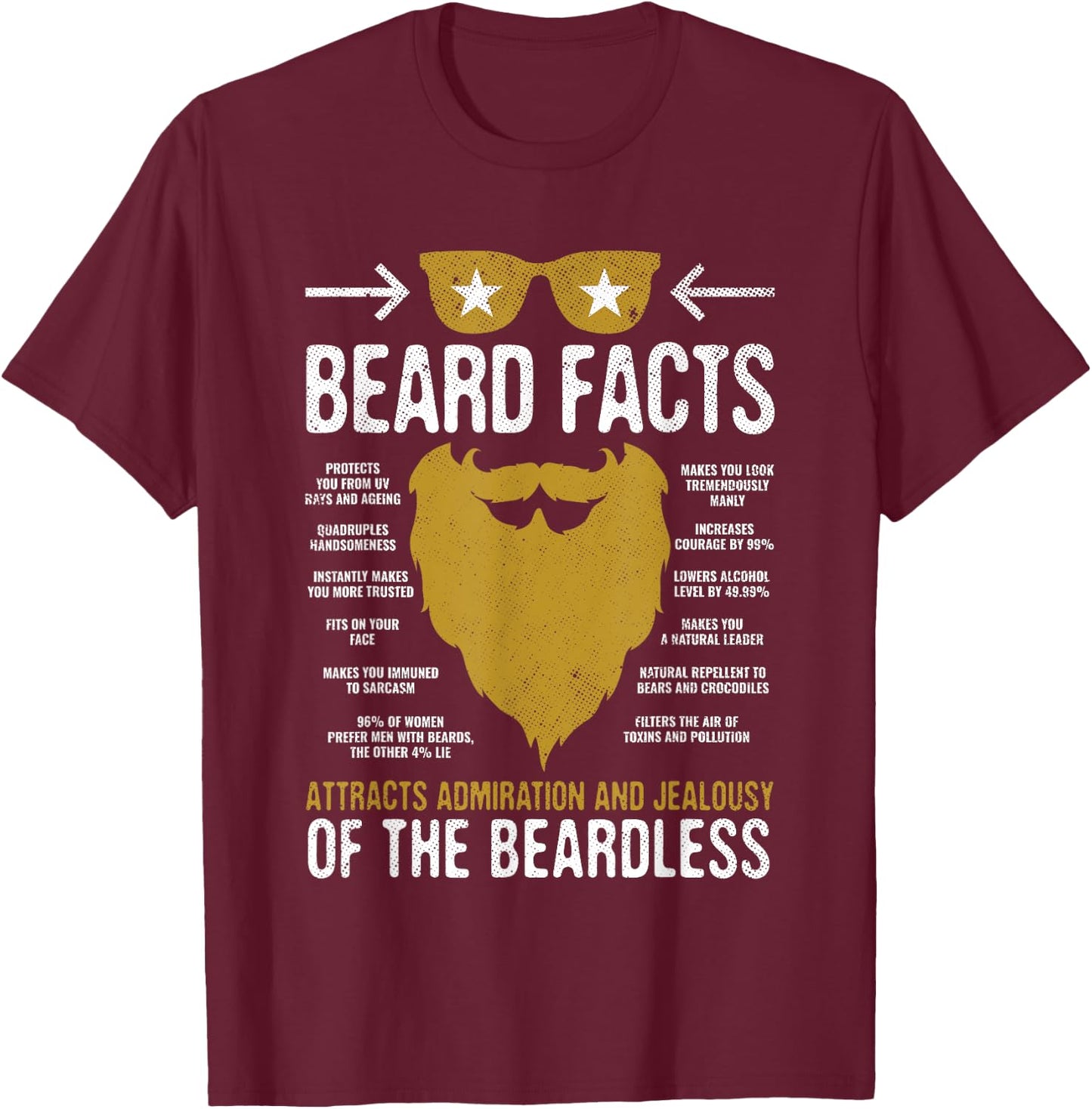 Bearded Man Vintage Style Funny Beard Facts Gift T-Shirt - T-Shirt | Maroon
