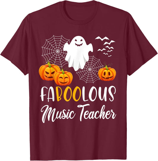 Faboolous Music Teacher Funny Pumpkin Boo Halloween Gift T-Shirt - T-Shirt | Maroon