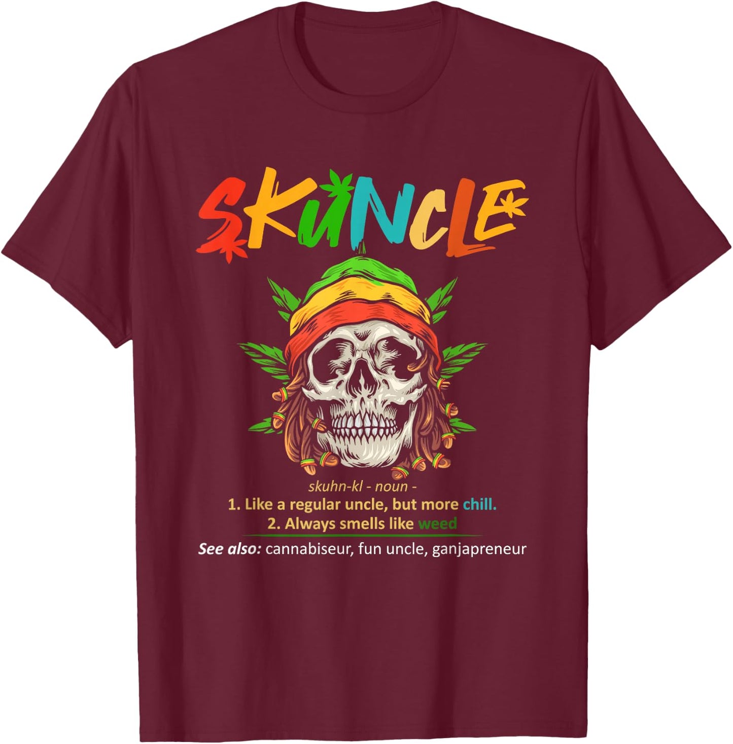 Funny Retro Vintage Uncle Skunkle Weed Smoker T-Shirt - T-Shirt | Maroon