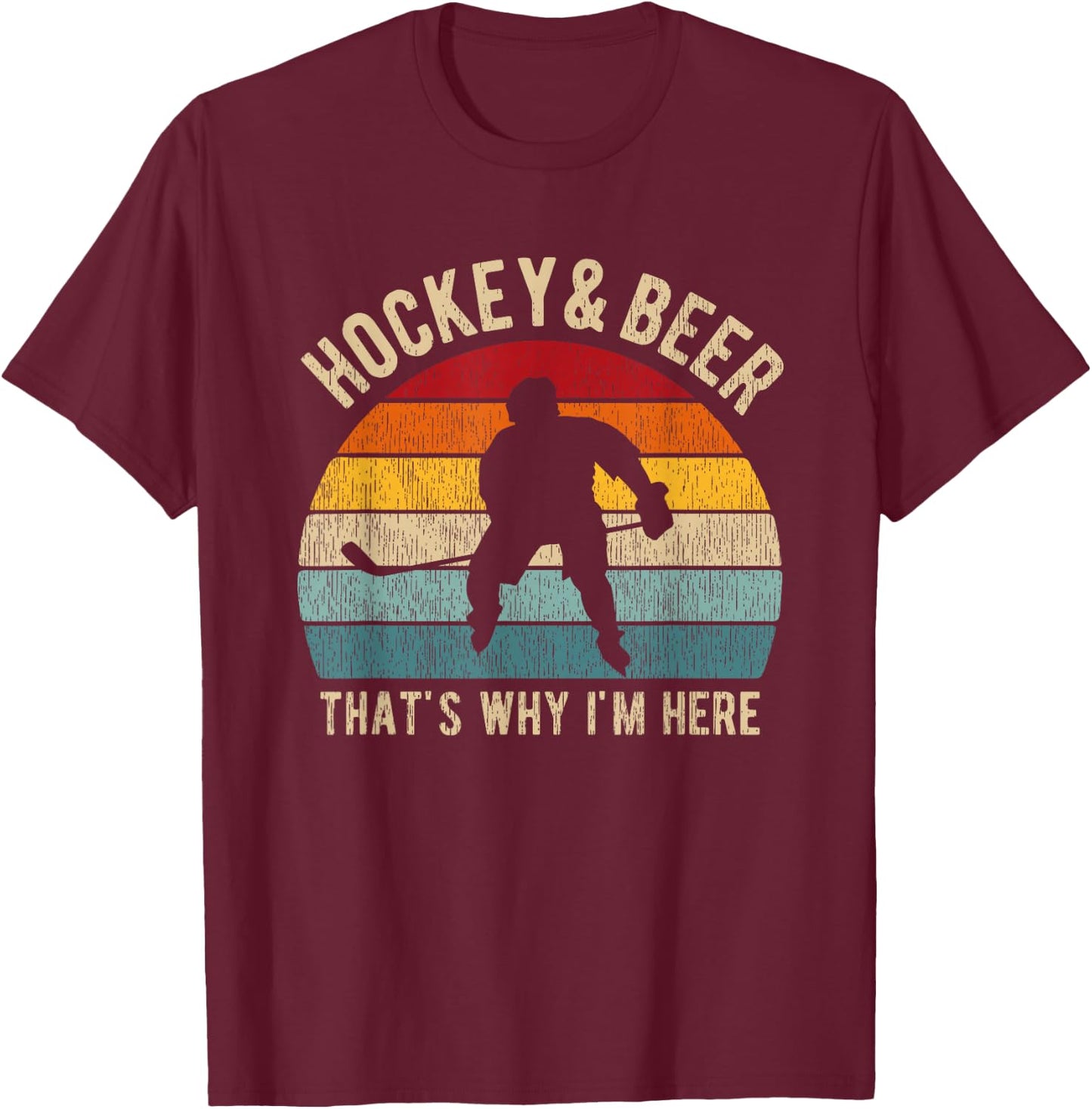 Distressed Hockey and Beer Funny Pun Hockey T-Shirt - T-Shirt | Maroon