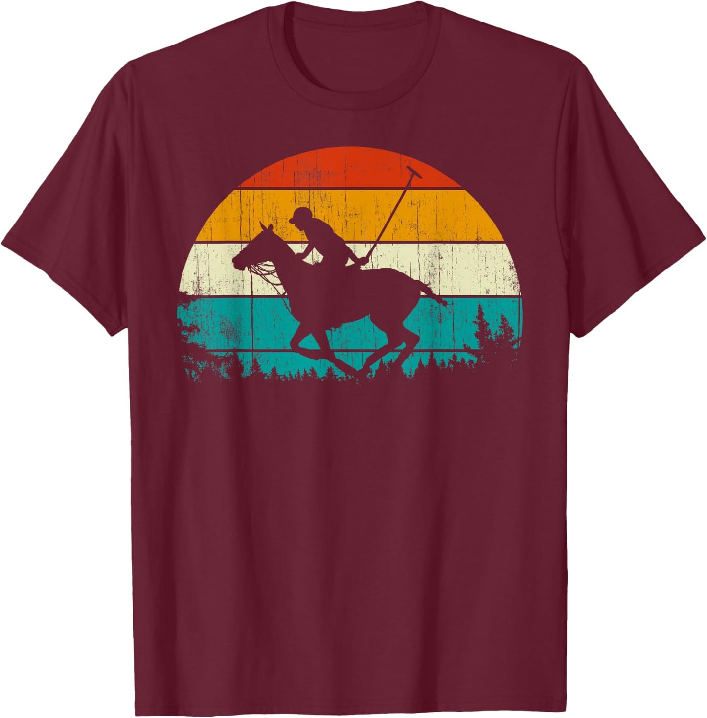 Horse Polo Player Vintage Retro 80s Style Horse Riding T-Shirt - T-Shirt | Maroon
