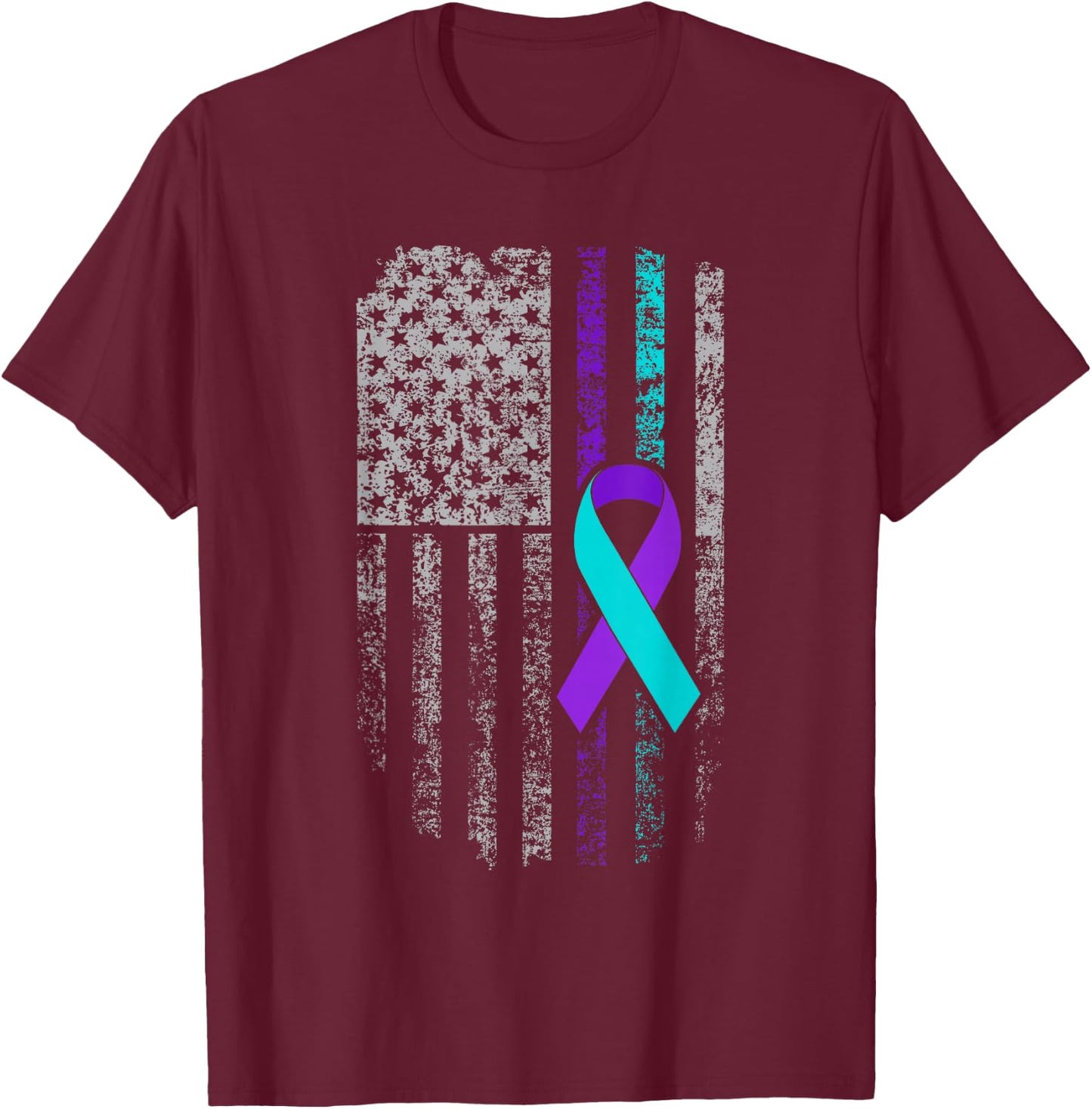 Suicide Prevention Awareness American Flag Ribbon Support T-Shirt - T-Shirt | Maroon