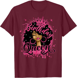 Birthday Queen Cute Curly Afro Black Women It's My Birthday T-Shirt - T-Shirt | Maroon