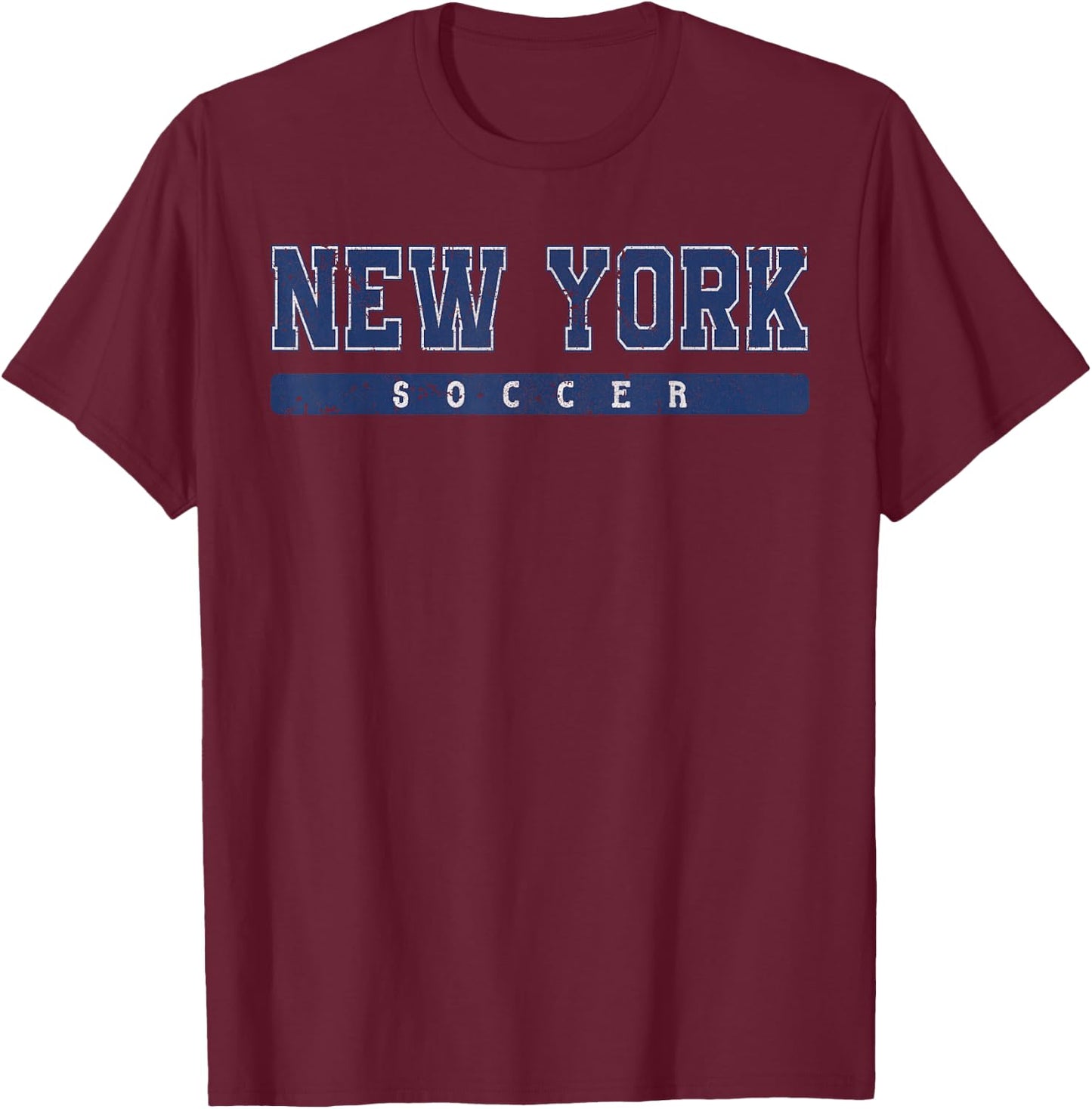 New York Soccer Blue Vintage Text T-Shirt - T-Shirt | Maroon
