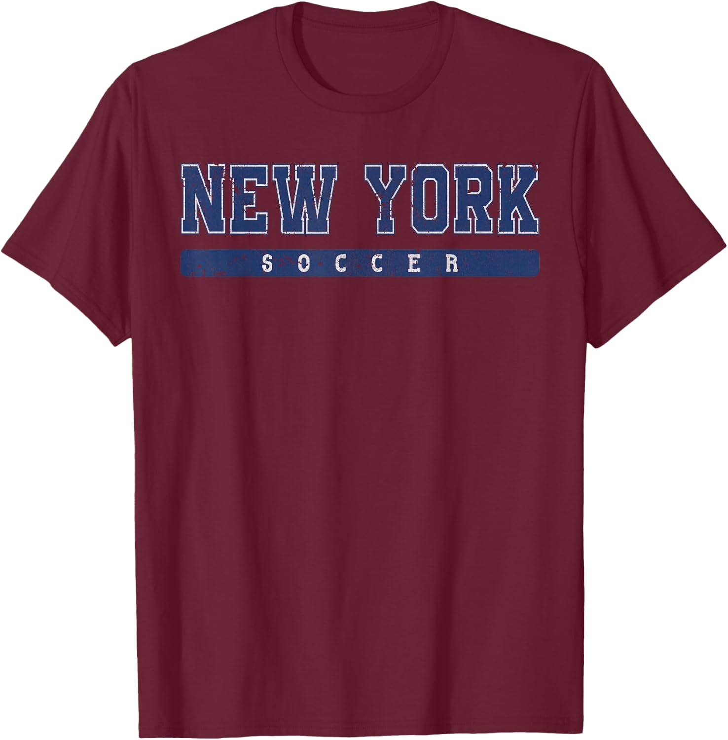 New York Soccer Blue Vintage Text T-Shirt - T-Shirt | Maroon