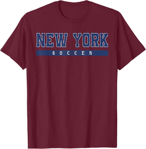 New York Soccer Blue Vintage Text T-Shirt - T-Shirt | Maroon
