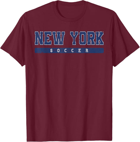 New York Soccer Blue Vintage Text T-Shirt - T-Shirt | Maroon