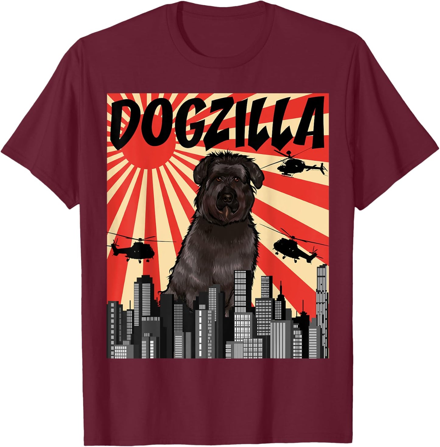 Funny Retro Japanese Dogzilla Bouvier des Flandres T-Shirt - T-Shirt | Maroon