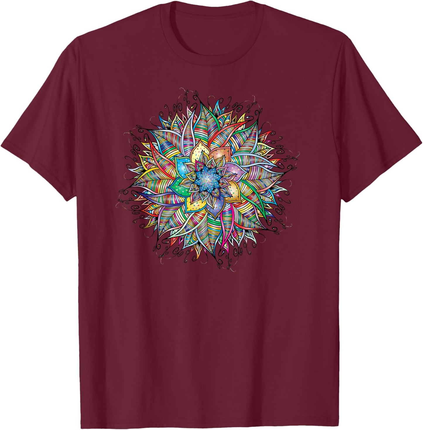 Nirvana Mandala Geometry Sacred Fractal Art Yoga Mantra T-Shirt - T-Shirt | Maroon