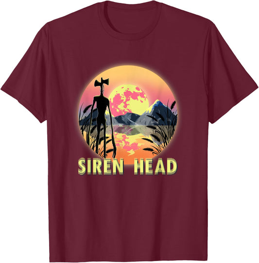 Cryptid Full Moon and Siren Head T-Shirt - T-Shirt | Maroon