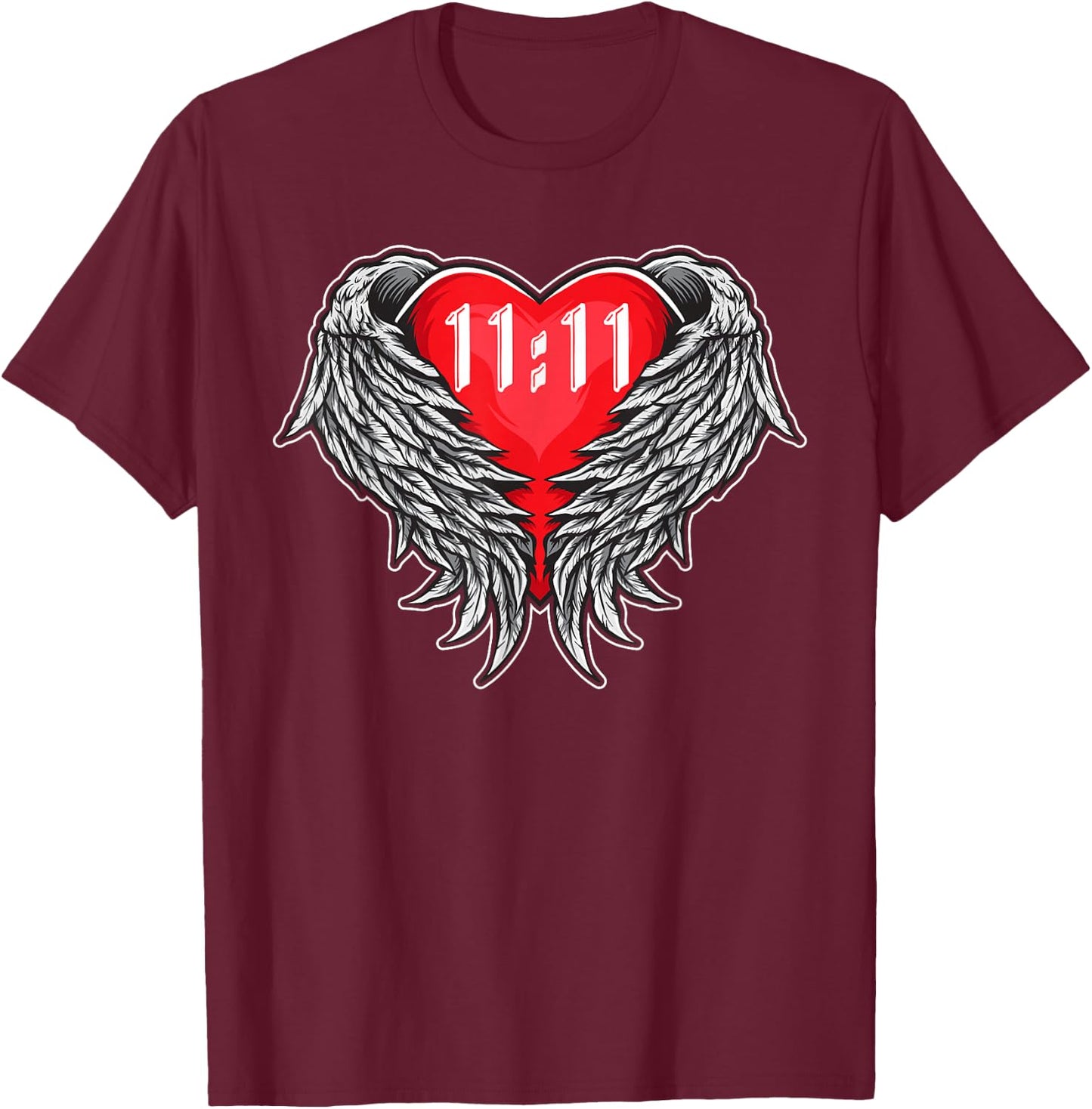 Angel Number 11:11 With Heart And Wings Of Angel T-Shirt - T-Shirt | Maroon