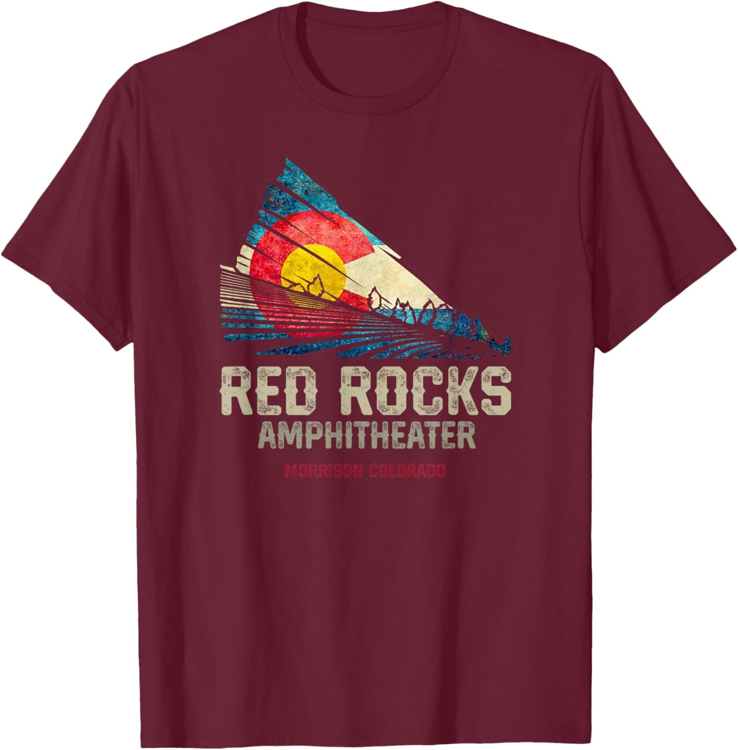 Red Rocks Amphitheater - Colorado C - State Flag T-Shirt - T-Shirt | Maroon