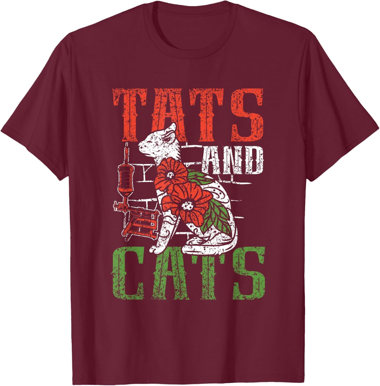 Tats And Cats Tattoo Studio Tattoo Tattoo Artist T-Shirt - T-Shirt | Maroon