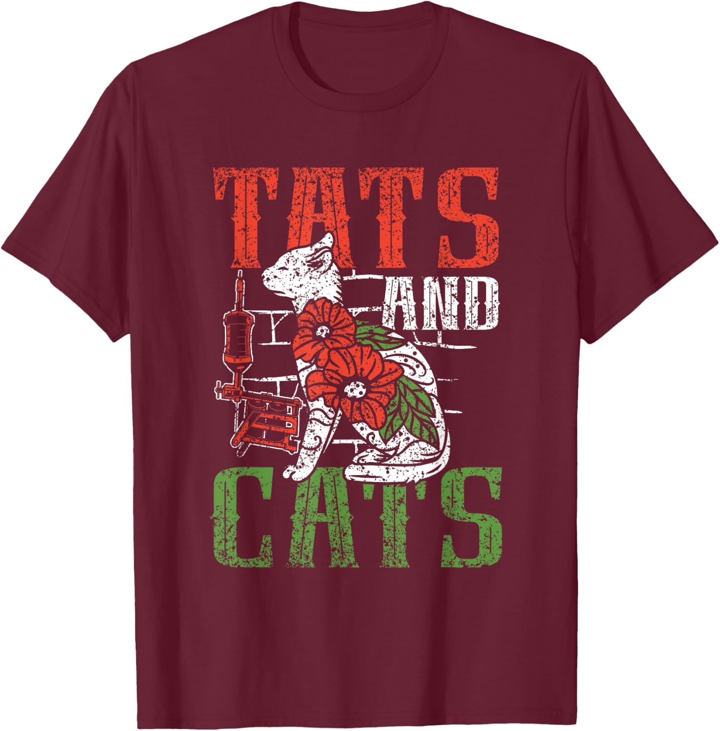 Tats And Cats Tattoo Studio Tattoo Tattoo Artist T-Shirt - T-Shirt | Maroon