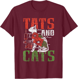 Tats And Cats Tattoo Studio Tattoo Tattoo Artist T-Shirt - T-Shirt | Maroon