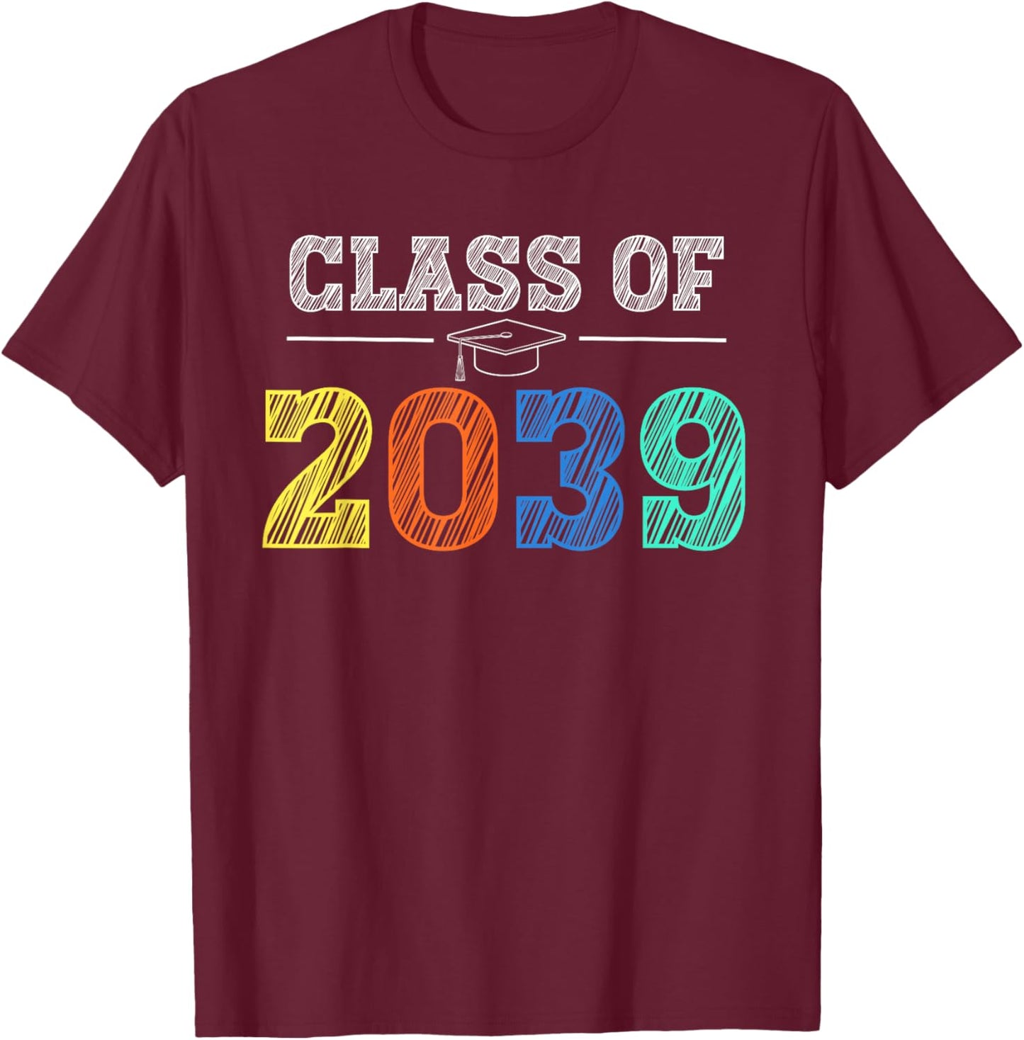 Class of 2039 Grow With Me First Day of School Graduation T-Shirt - T-Shirt | Maroon