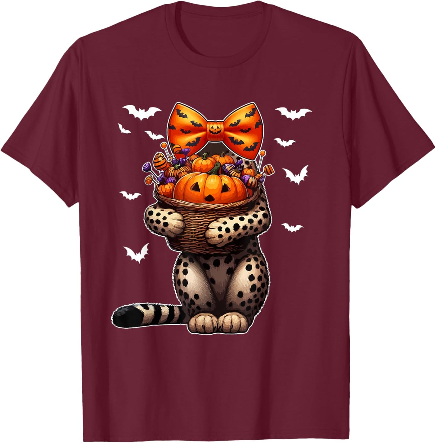 Halloween Costume Cosplay Cheetah Bow Tie Carved Pumpkin T-Shirt - T-Shirt | Maroon