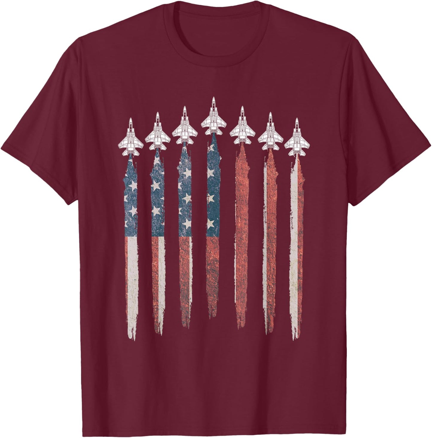 F15 Eagle Fighter Jet USA Flag Airplane F-15 4th of July T-Shirt - T-Shirt | Maroon